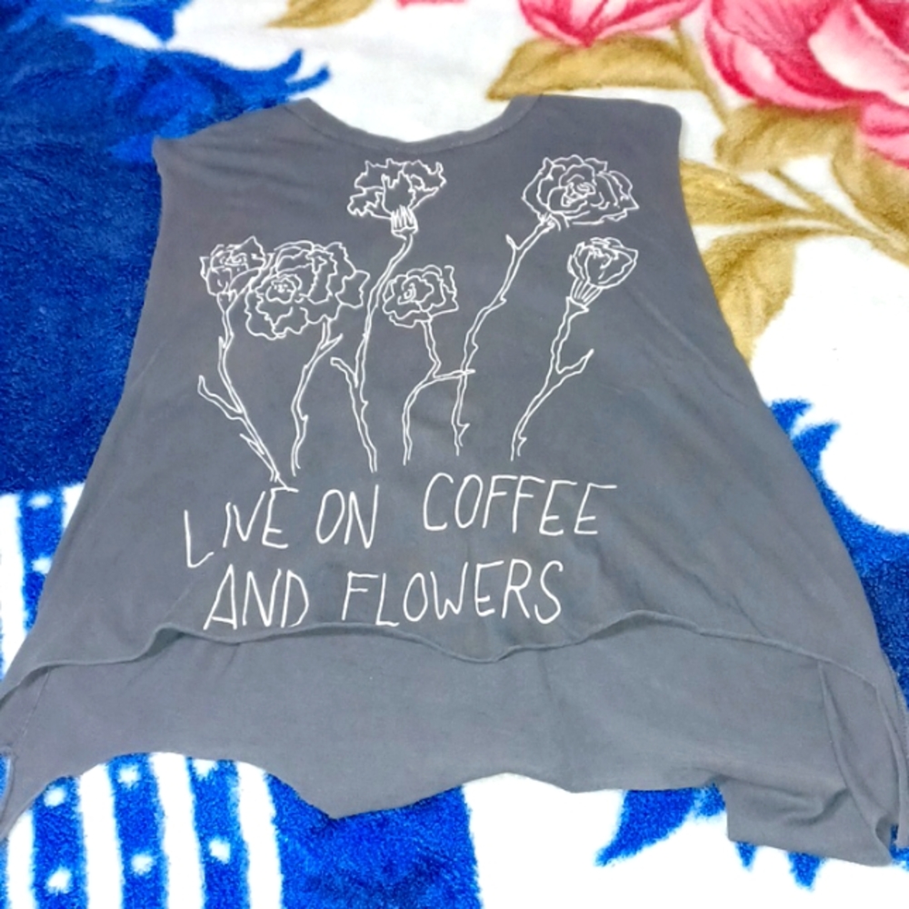 Jac Vanek Coffee and Flowers Relaxed Cotton Muscle Tee Top